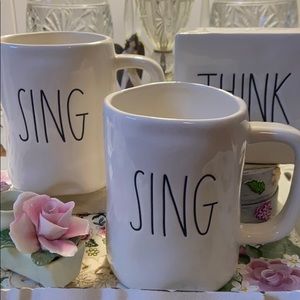 Rae Dunn set Coffee mugs (SING) and sign bundle